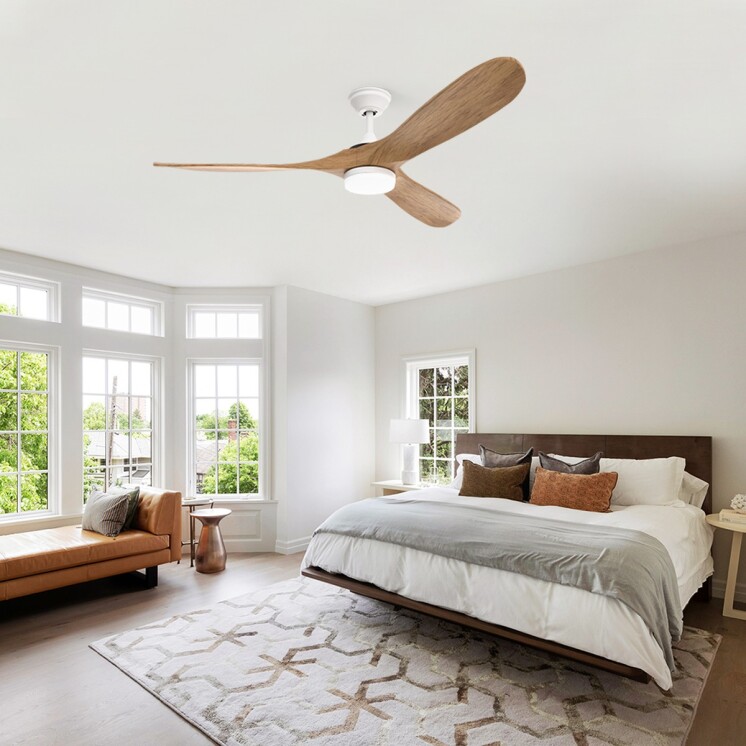 Ventilador de Techo Practic Life FS52930C 60" con 3 Aspas de Madera, Luz LED y Control Remoto Blanco