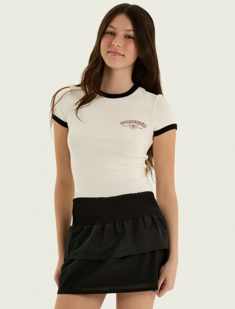 CAMISETA JUVENIL CON ESTAMPADO Y RIBETE EN CONTRASTE BEIGE