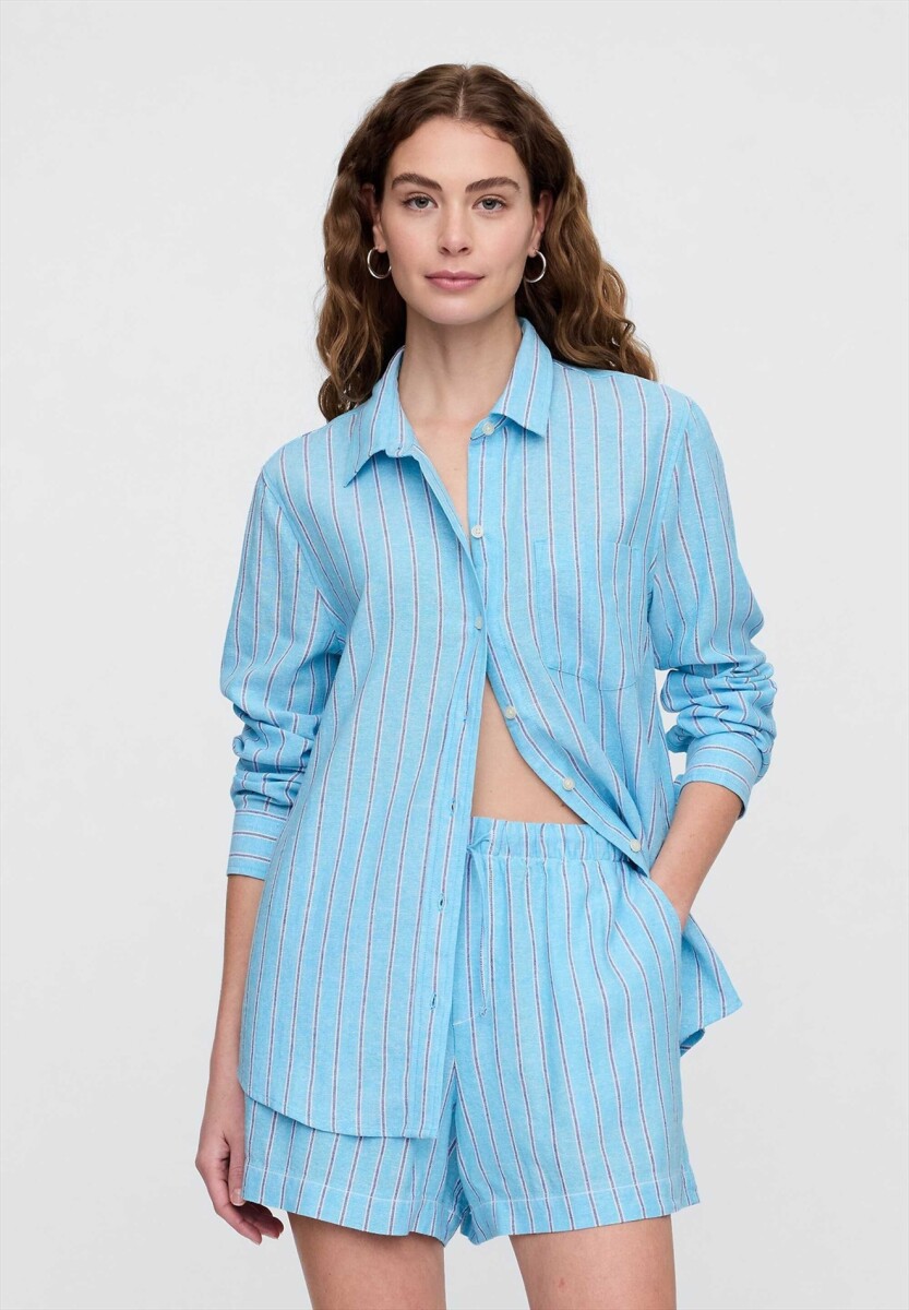 Camisa De Lino Brannan Mujer - Blue Stripe 