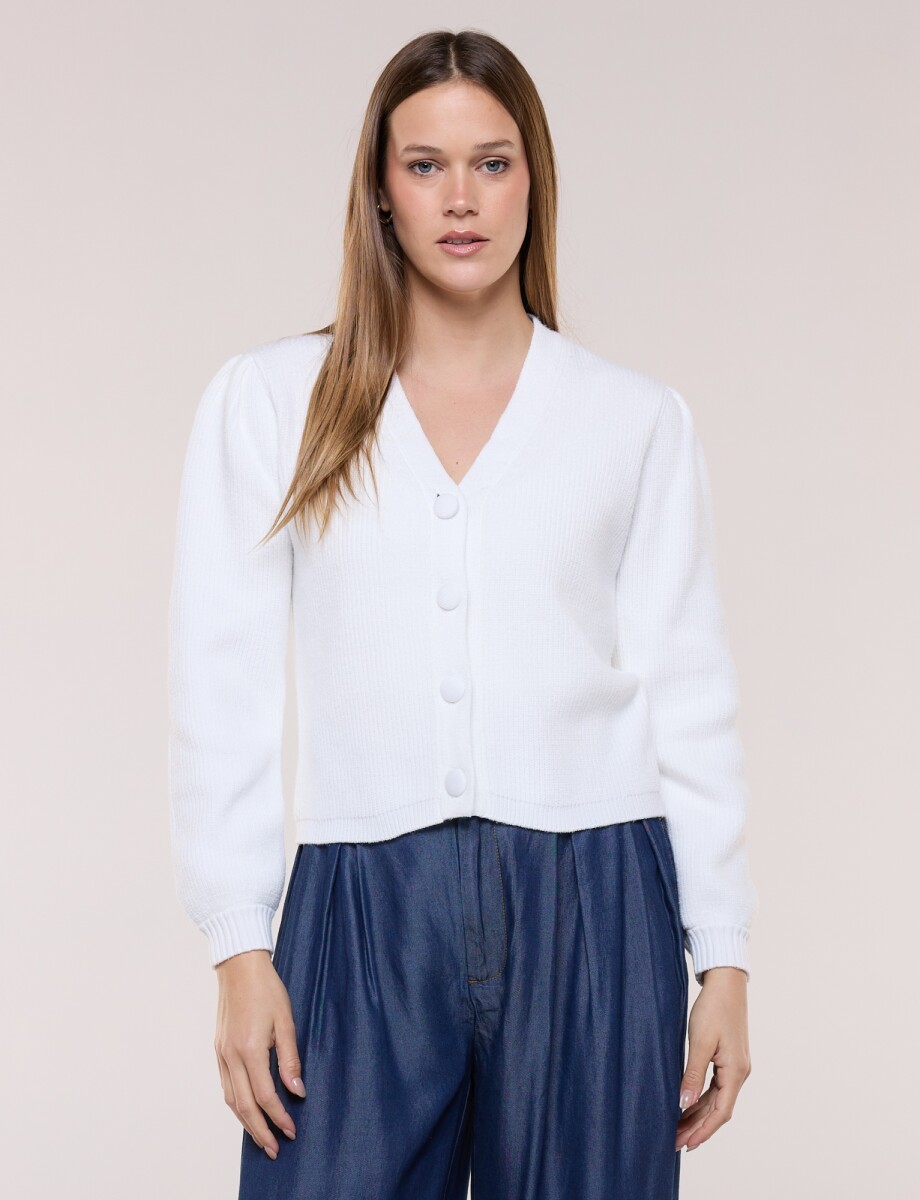Cardigan Botones Forrados - Blanco 