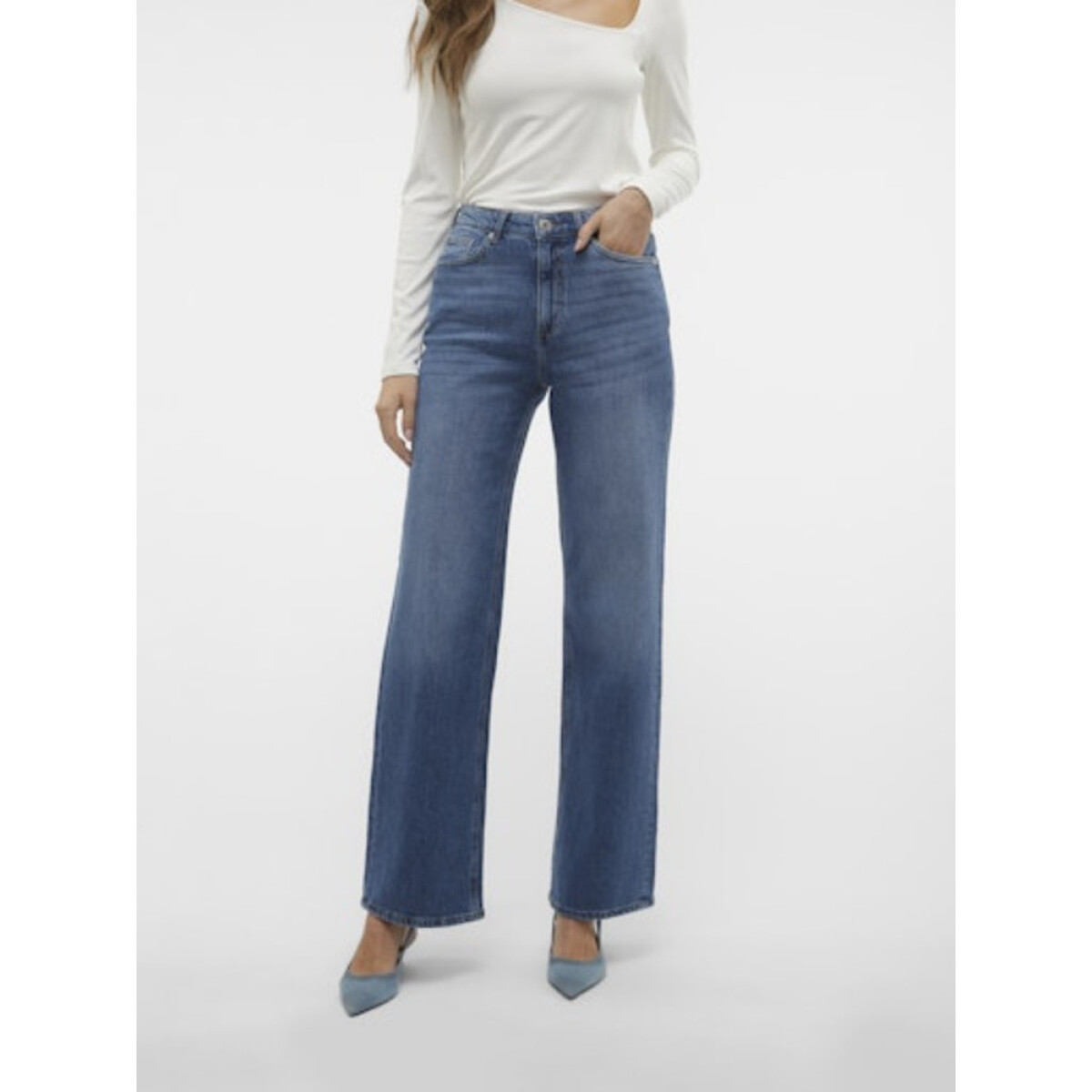 VMTESSA HR WIDE JEANS RA380 GA NOOS - Medium Blue Denim 