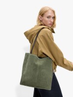 Bolso Shopper Rectangular Con Piel caqui