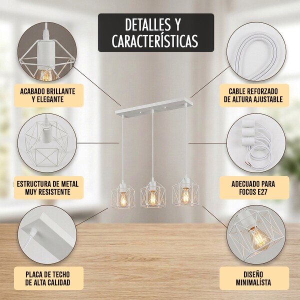 Lampara De Techo Colgante De 3 Luces Jaula Metal Moderna IMBACK Color Blanco Lampara De Techo Colgante De 3 Luces Jaula Metal Moderna IMBACK Color Blanco