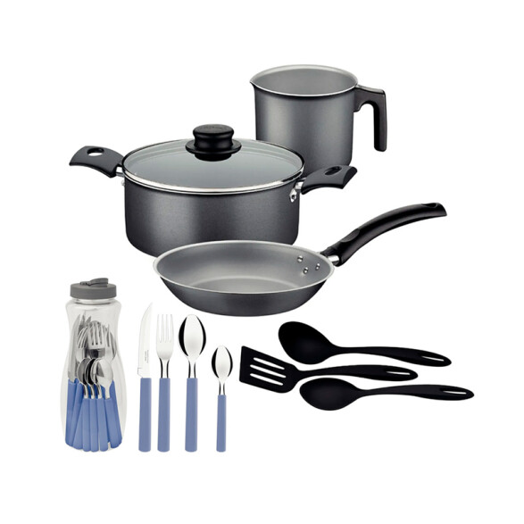 Batería de cocina Turim + cubiertos, 24 pzs negro -TRAMONTINA TR6270