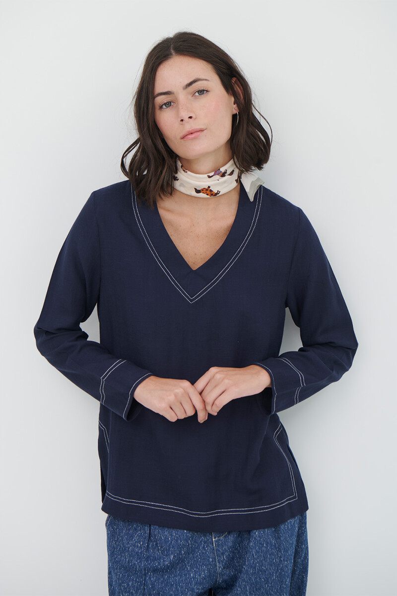 BLUSA ESCOTE V AZUL