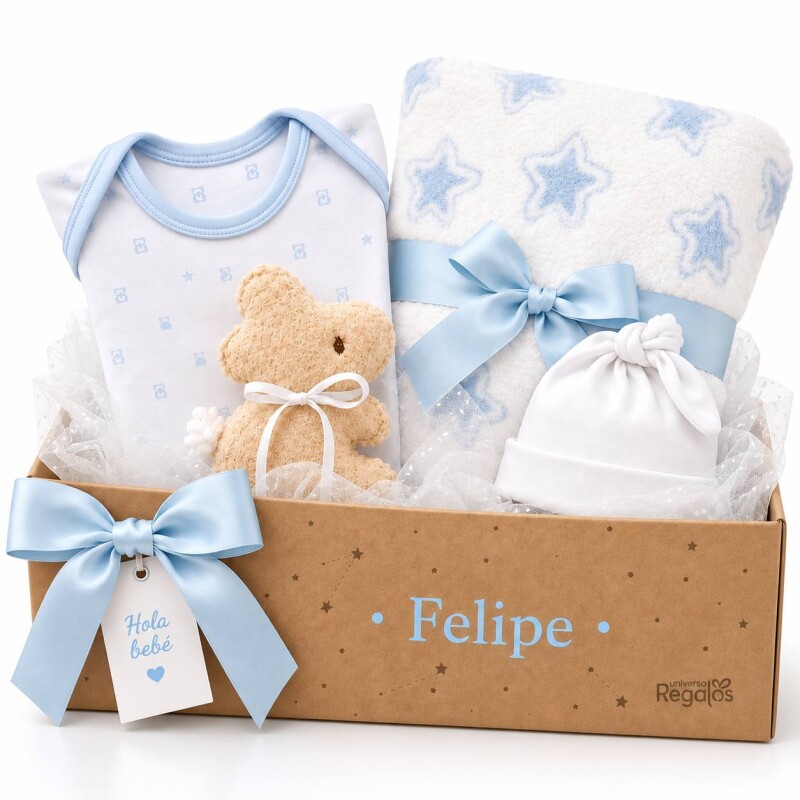 Box Bienvenida Nacimiento Personalizado – Celeste Box Bienvenida Nacimiento Personalizado – Celeste