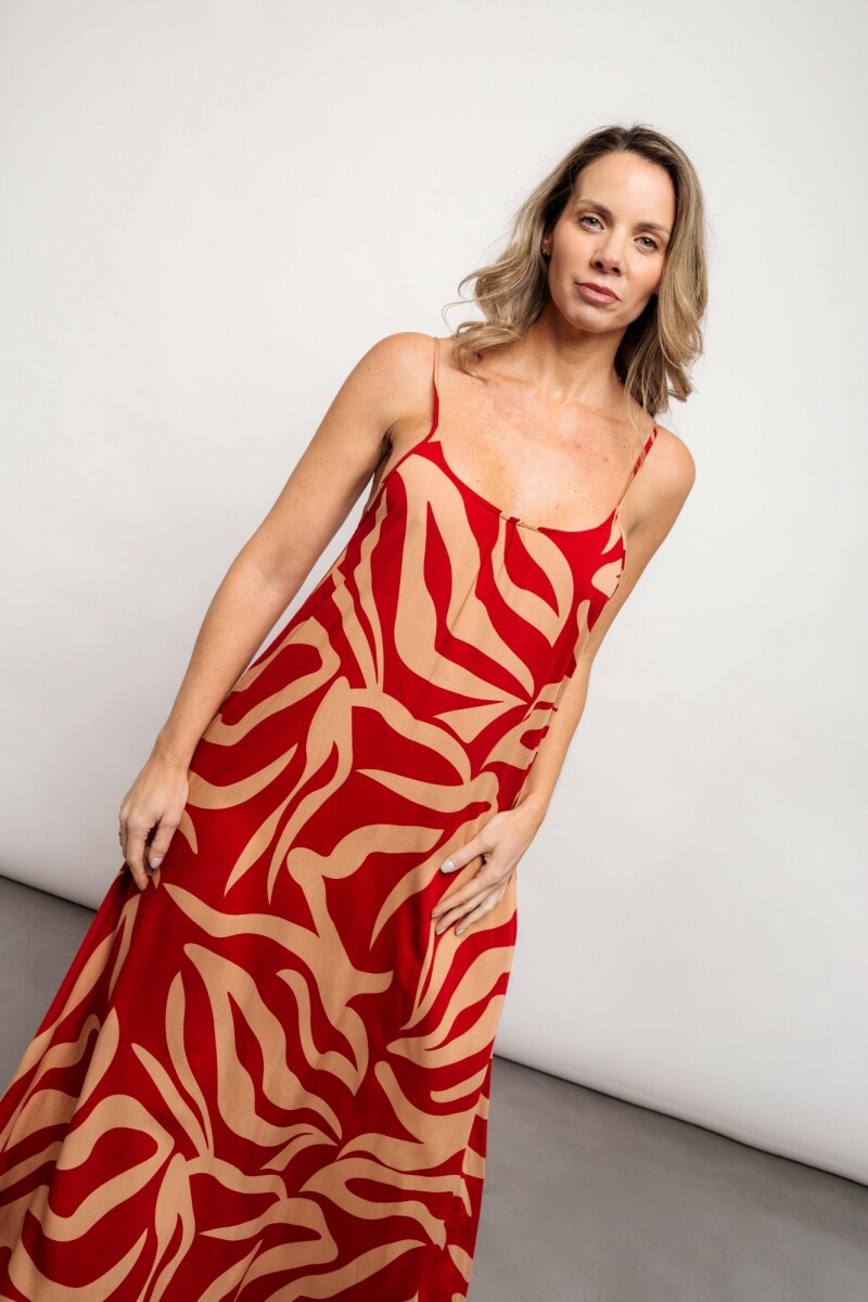Vestido Daphne Print rojo y beige
