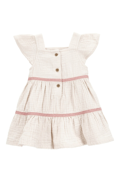 Vestido de algodón, escalonado y con bordado en el pecho Sin color