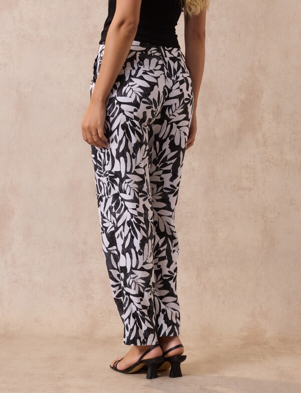 Pantalon Lino Print NEGRO/BLANCO