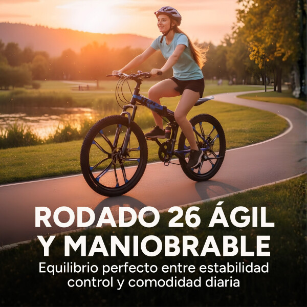 Bicicleta JJFH Rod 26 Doble Suspensión Plegable Freno Disco Color Azul