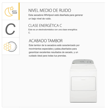 Secarropas a Gas Natural 15 Kg Whirlpool 3DWGD4815FW