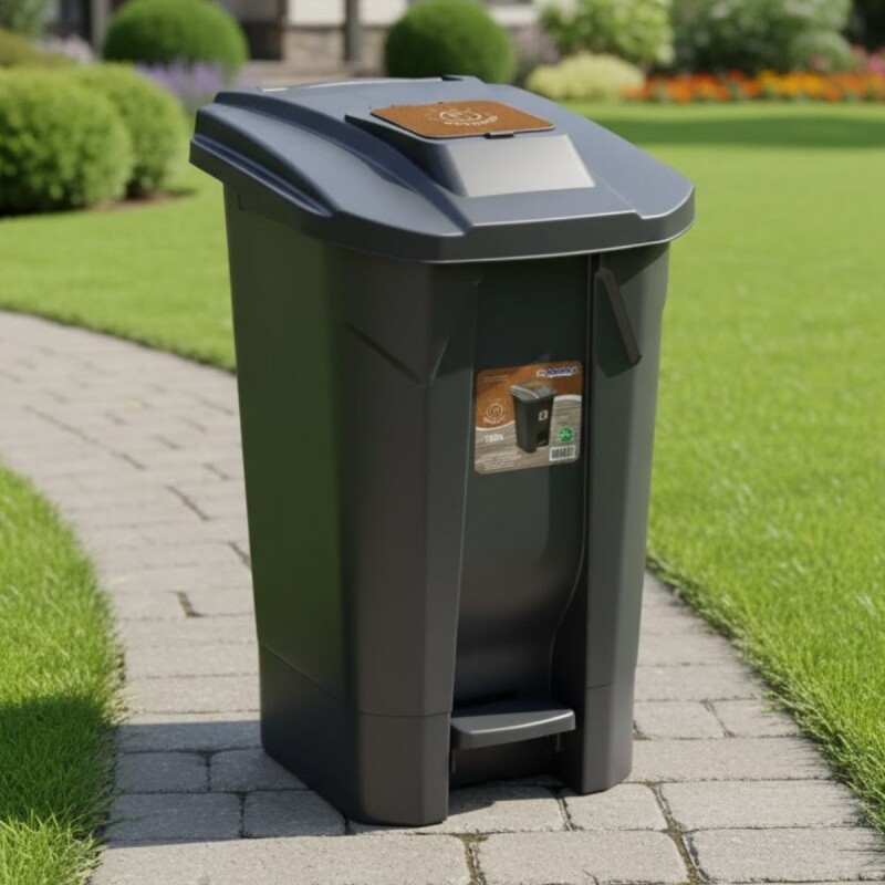 Tarro de residuos con ruedas y pedal 120 lts MARRON