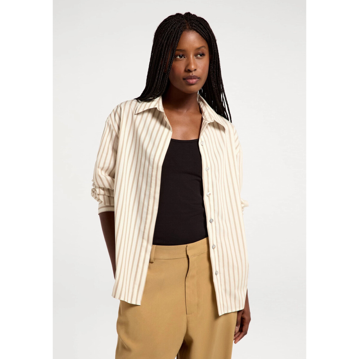 CAMISA ML FEM - OFF WHITE E BEGE MÉDIO 