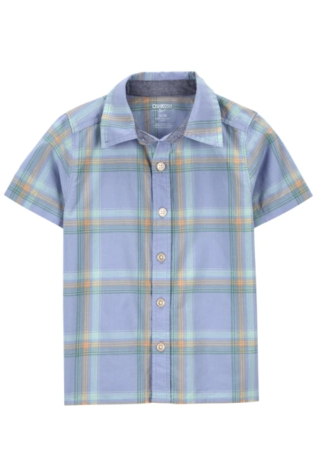 Camisa de algodón, manga corta, diseño a cuadros Camisa de algodón, manga corta, diseño a cuadros