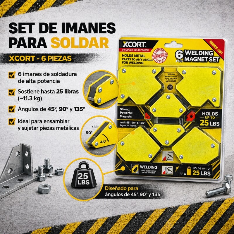 XCORT SET DE ESCUADRAS MAGNETICAS PARA SOLDAR - 6 PIEZAS Xcort Set De Escuadras Magneticas Para Soldar - 6 Piezas