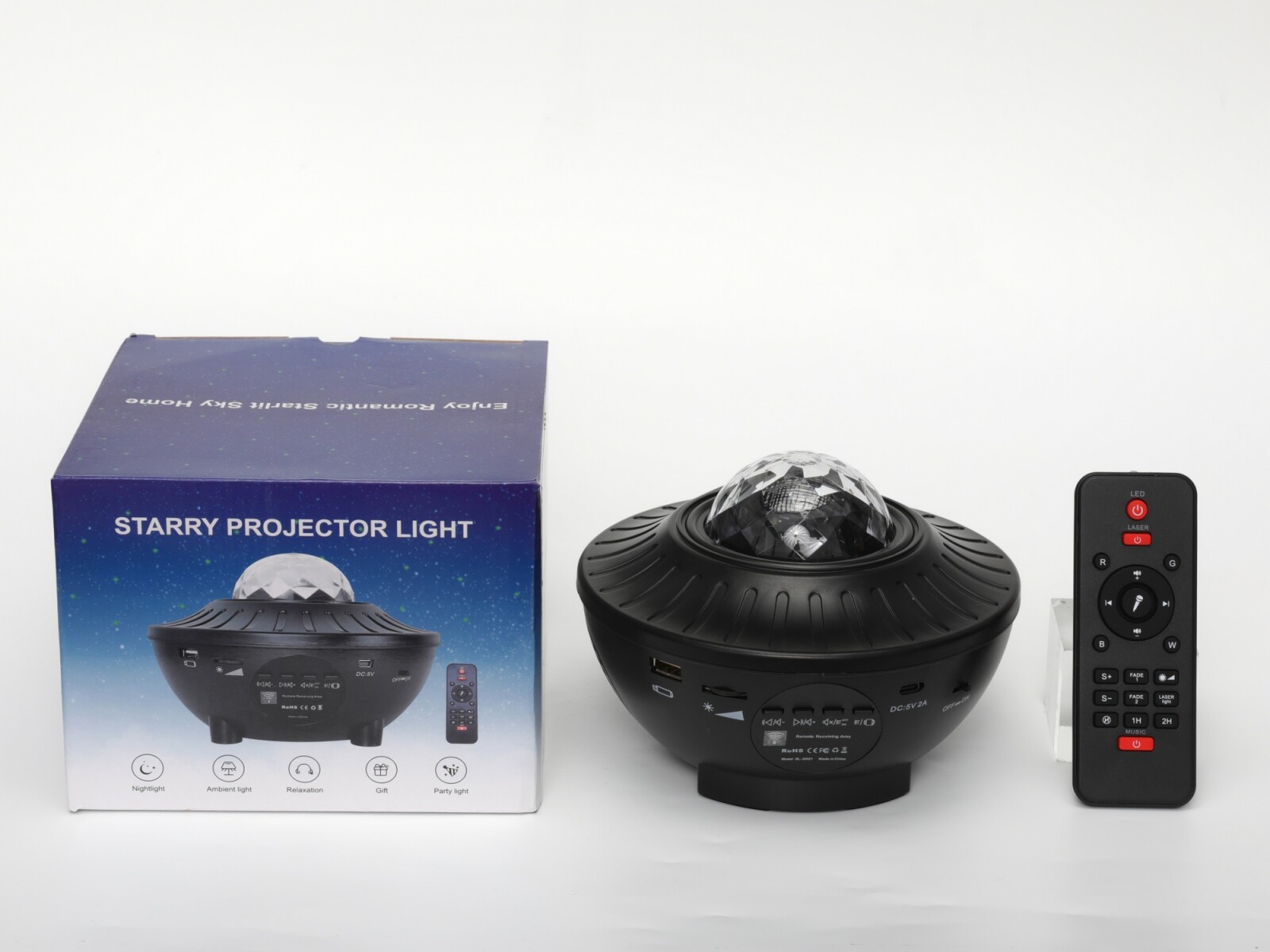 LUZ NOCTURNA CON PROYECTOR DE ESTRELLAS EN FORMA DE CUENCO 