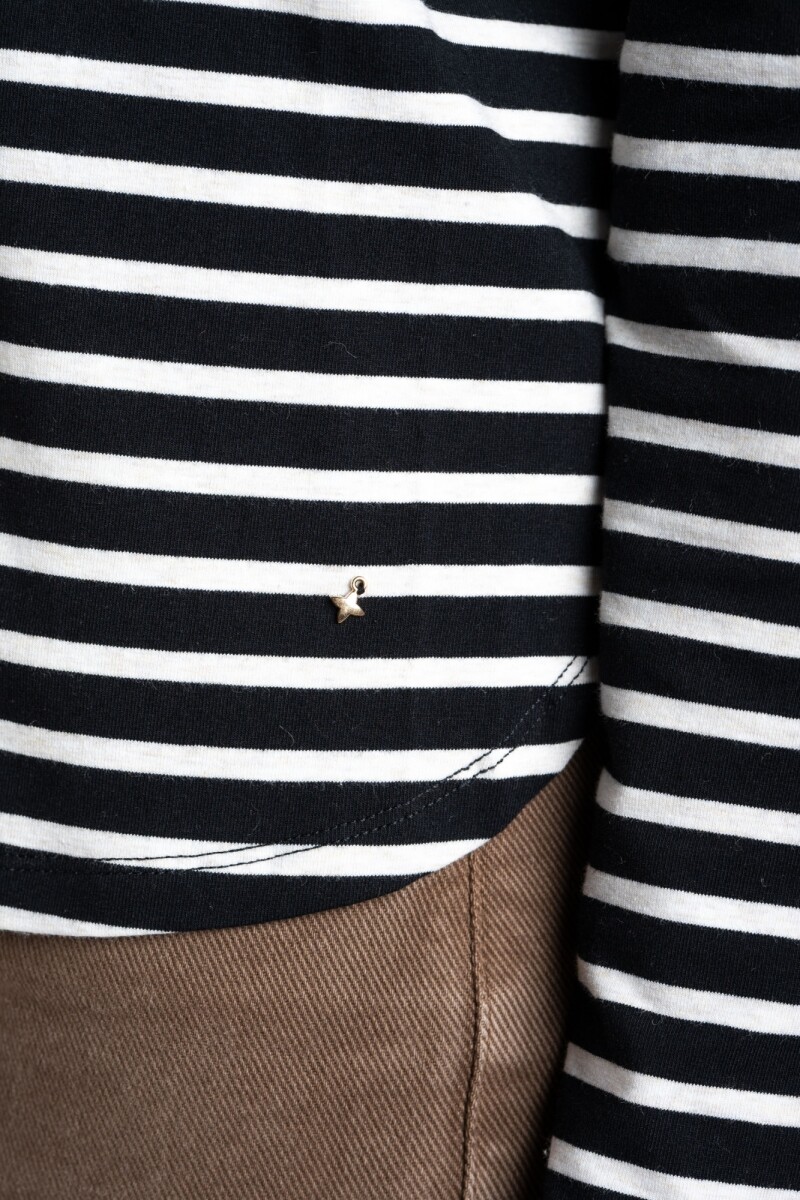 Remera Rayada Algodón Elastano Negro