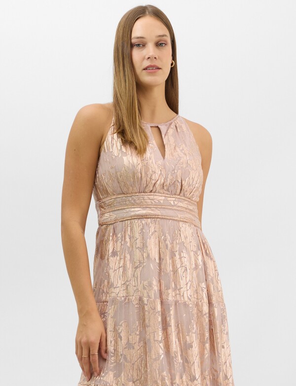 Vestido Halter Metalizado Con Escote Gota ROSA