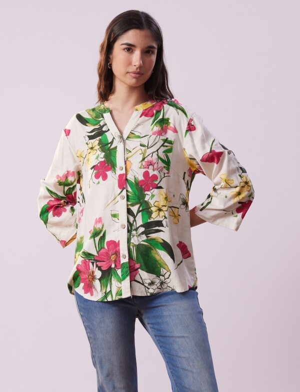 Blusa Lino Flores MULTI/CRUDO