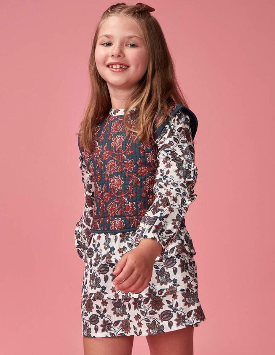 Vestido Estampado Con - Blanco Roto 