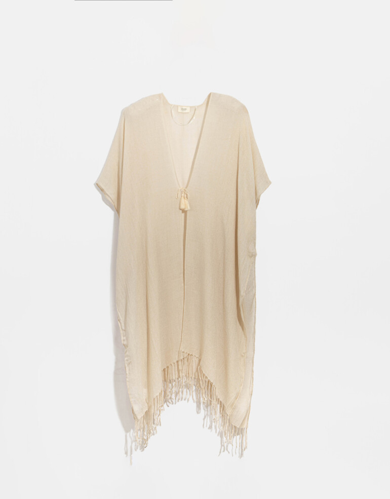 Kimonos Kimono Tejido Con Flecos - Blanco Crudo