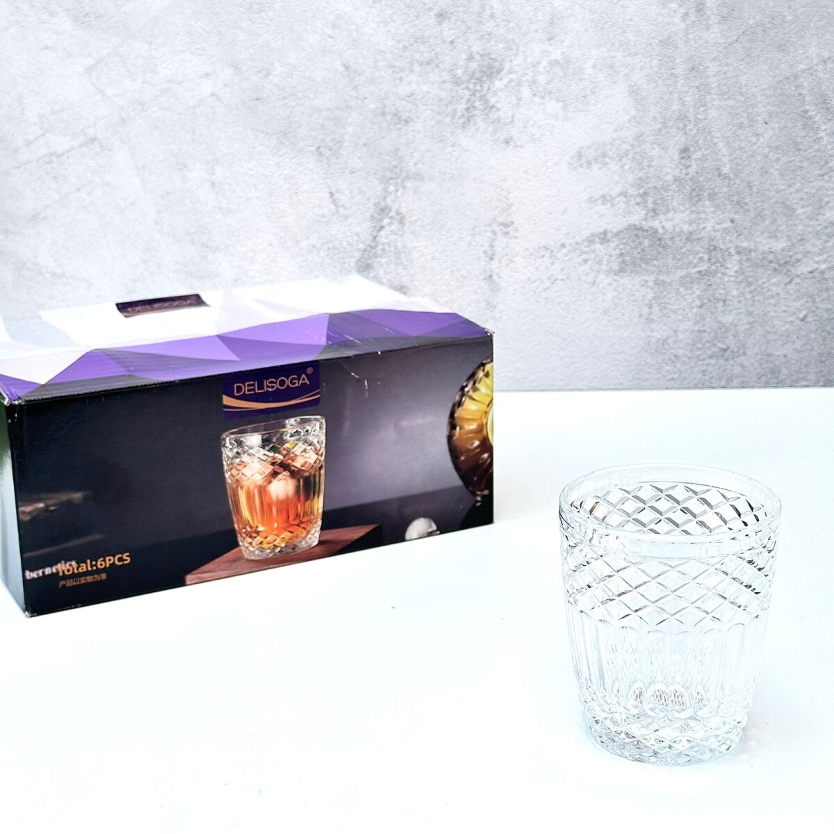 Juego De 6 Vasos Vidrio Labrado 300ML 