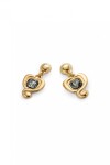 PENDIENTES EN ALEACIAÓN DE METALES BAÑADA EN ORO 18K CON CORAZON Y CRISTAL NEGRO Pendiente