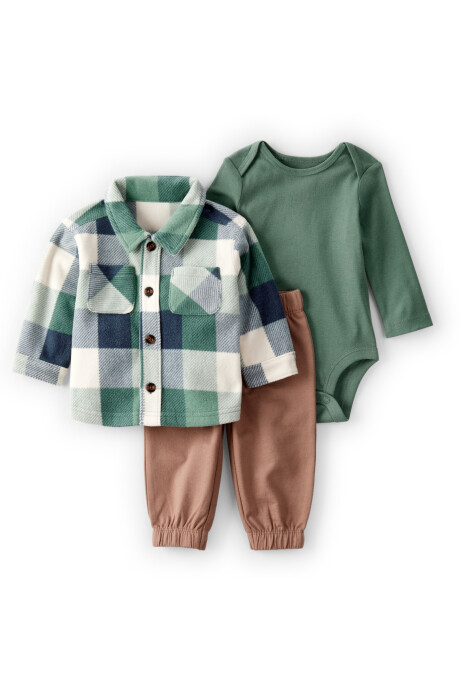 Set tres piezas, pantalón y body de algodón, más camisa de micropolar Sin color