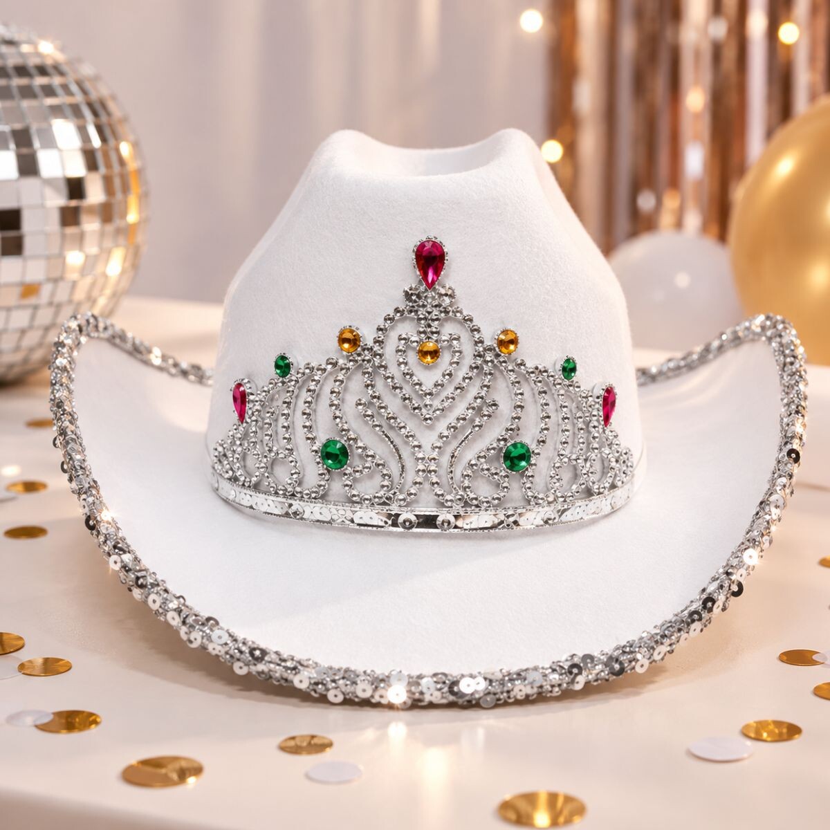 Gorro Cowboy Con Corona y Luz - Blanco 