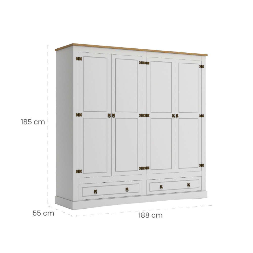 Ropero 4 puertas 2 Cajones Madera - Linea mexicana Blanco