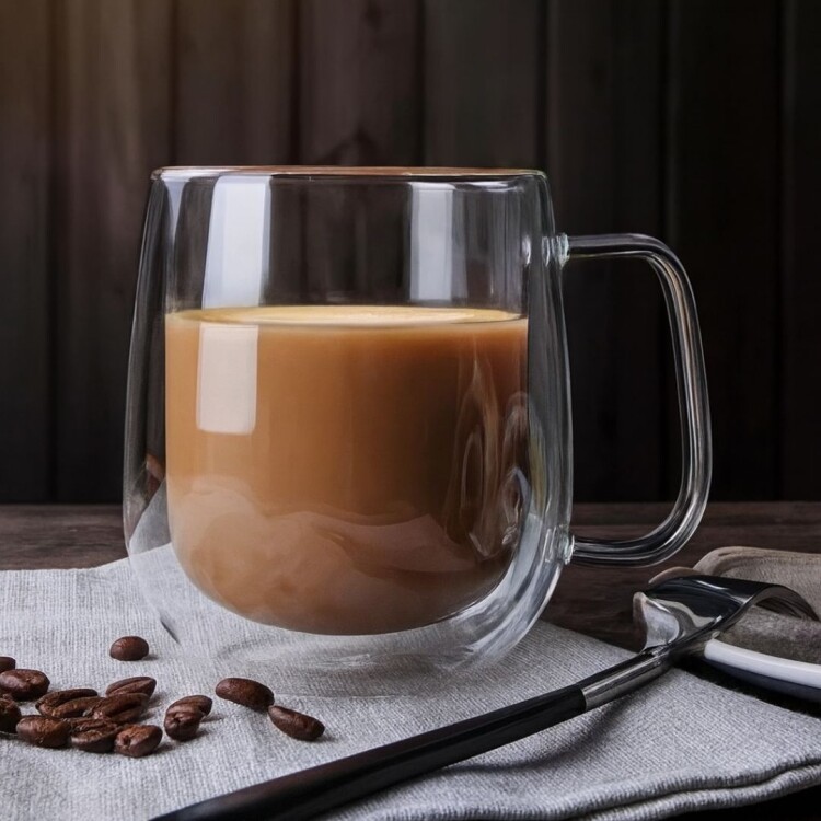 TAZA DE VIDRIO DOBLE PARED CON ASA 240ML TAZA DE VIDRIO DOBLE PARED CON ASA 240ML
