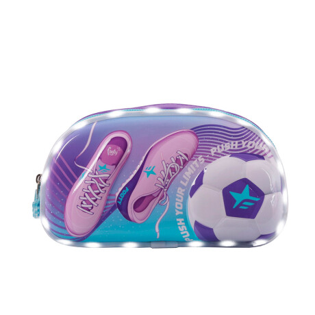 Cartuchera Footy Botines Con Luz, Doble Cierre Violeta