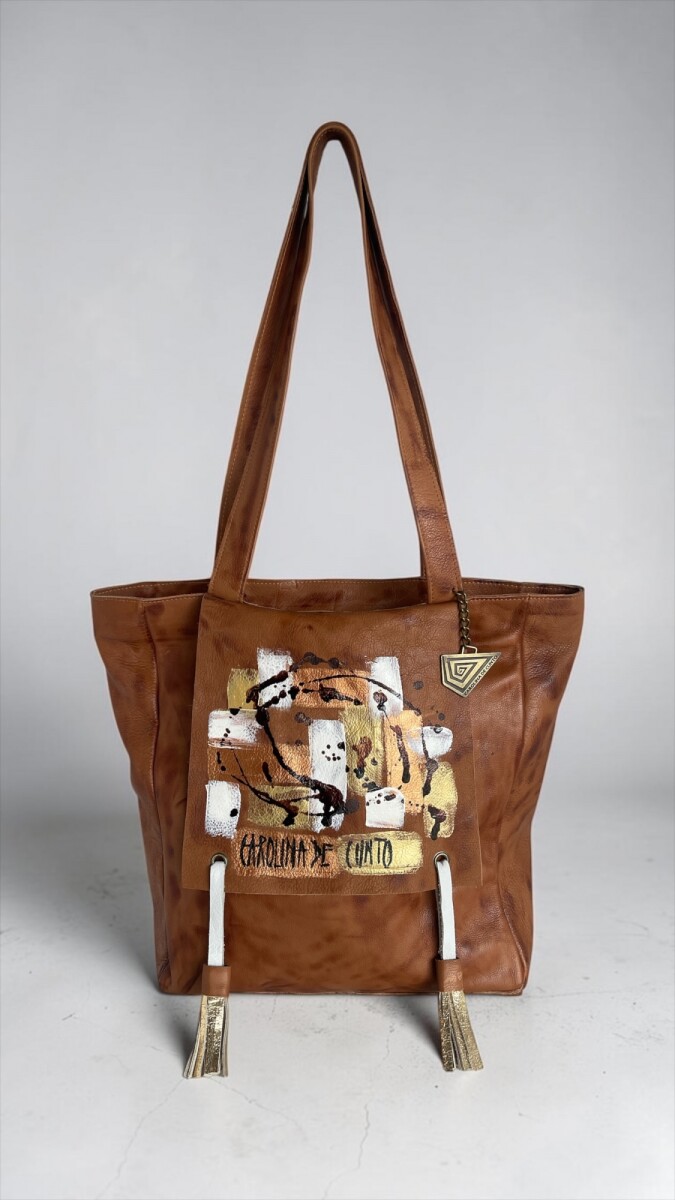 Cartera NIZA Línea Ottenta Cuero Terra Y Arte Pintado A Mano 