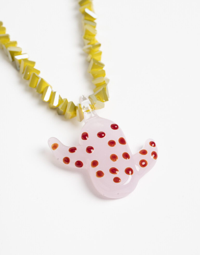 Collares Cortos Canutillos Collar Corto Beads Dije Cactus - Rosa Claro