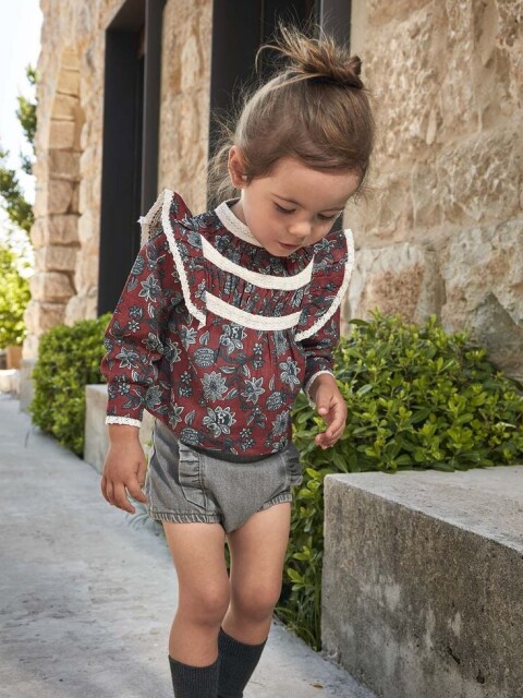 Blusa Con Tiras Bordado Coral Oscuro
