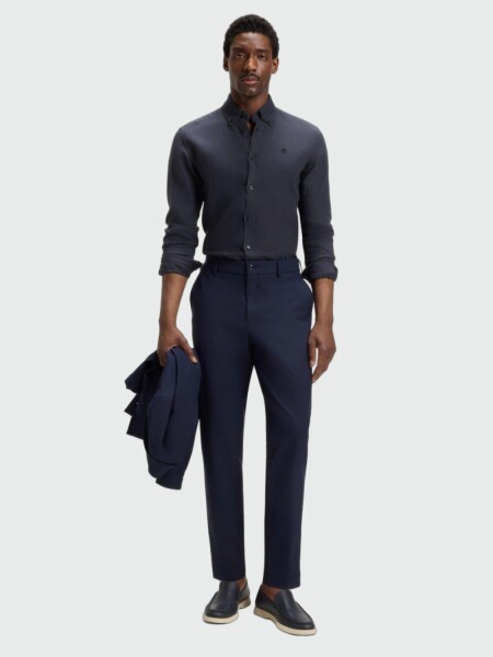 BOSS - Camisa Slim- Fit Lino Azul Oscuro
