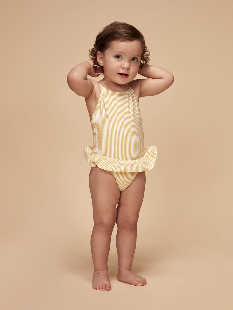 Traje De Baño Estampado Seersuker Amarillo Claro