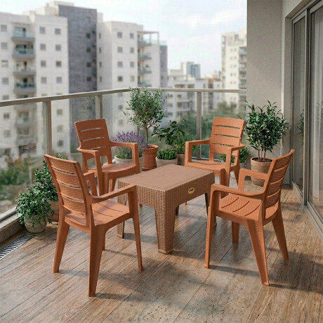 Juego Jardín Patio Rattan 4 Sillas + Mesa UV Turca Capuccino