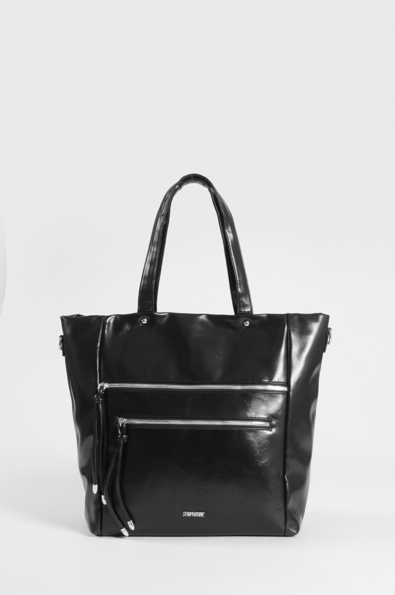 Shopper con cierres cuero vegano - negro 