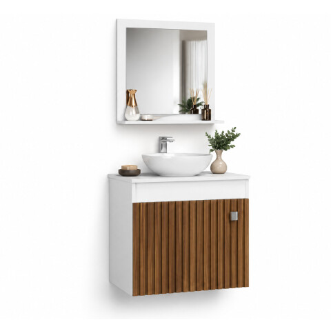 Mueble De Baño 1419 Artecas Bacha Acrílica + Espejo Blanco Ripado Mueble De Baño 1419 Artecas Bacha Acrílica + Espejo Blanco Ripado
