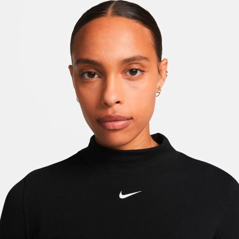 W NSW ESSNTL RIB MOCK LS TOP Negro