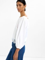 Blusa De 100% Algodón Con Manga Abullonada blanco