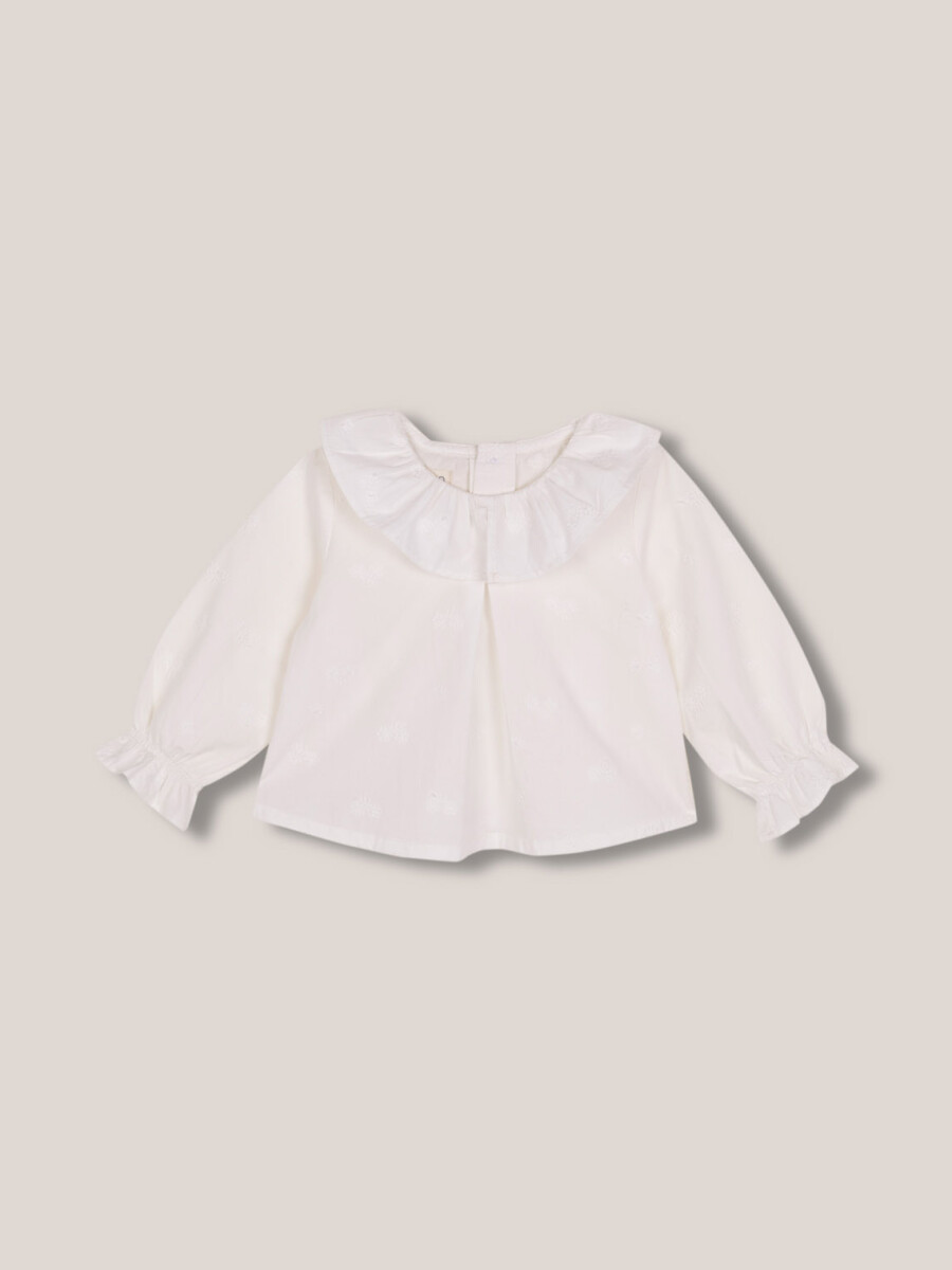 Blusa De Dobby Con Pliegue Central Blanco Roto