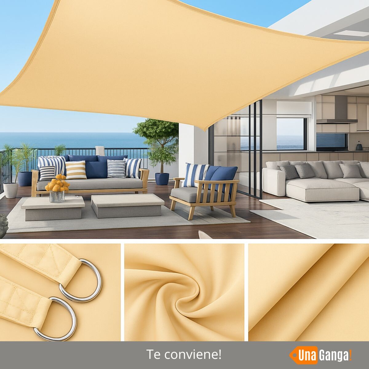 Toldo Impermeable Exterior Protección Uv Rectangular 3x4m BEIGE 