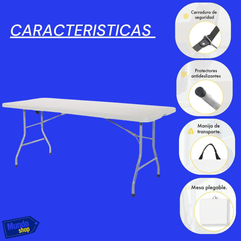 Mesa Plegable Tipo Valija Portable Plástica 180cm Blanca Blanco