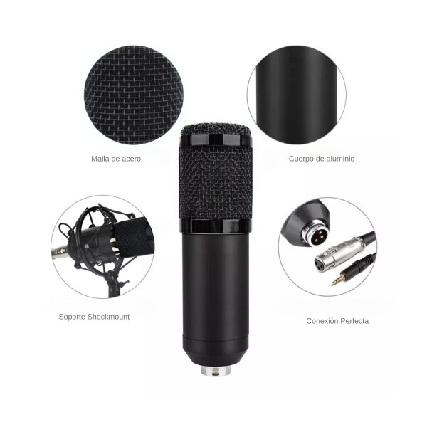 Set Micrófono Condensador Kit de Grabación con Brazo Articulado Color Negro Set Micrófono Condensador Kit de Grabación con Brazo Articulado Color Negro