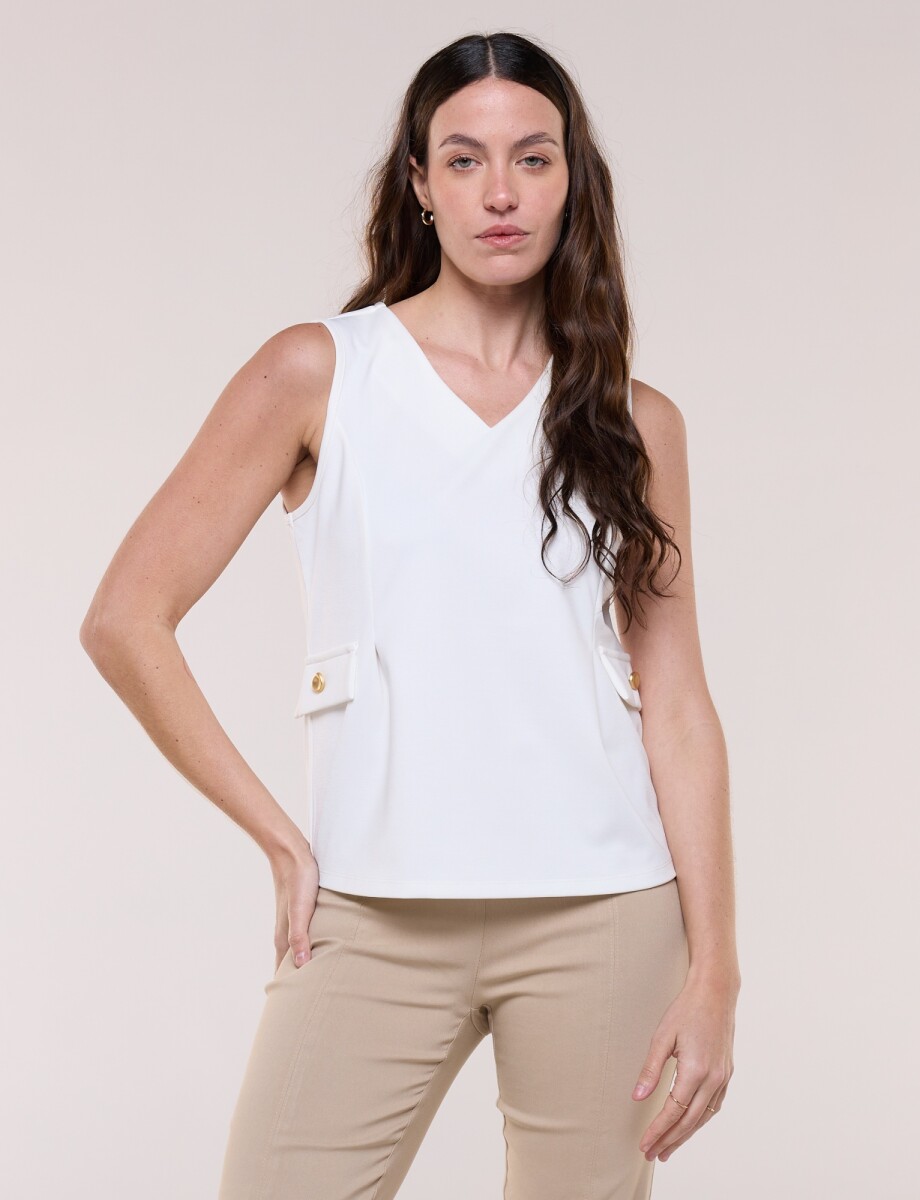 Chaleco Casual Entallado Con Escote V - Crudo 