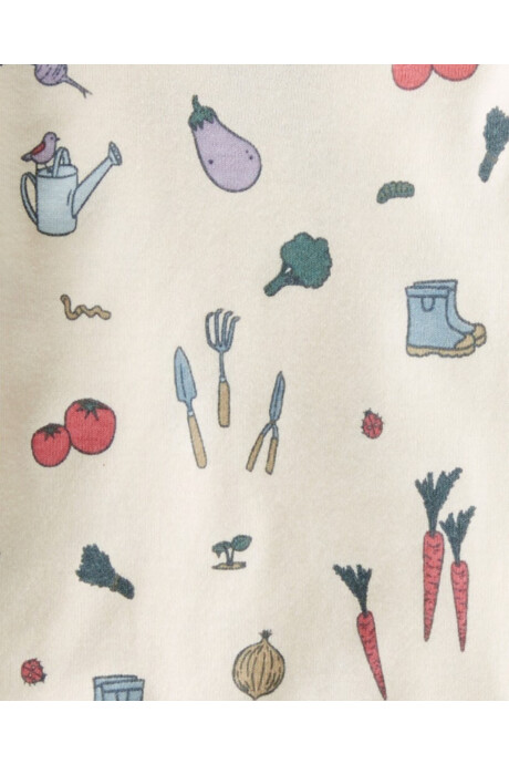 Pijama dos piezas de algodón orgánico, remera y pantalón, diseño huerto Sin color