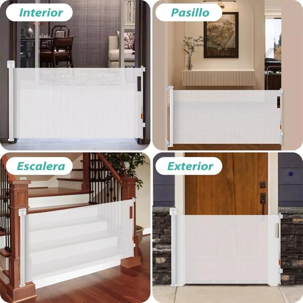Portón Seguridad Retráctil Bebe Niño Escalera Enrollable Variante Color Blanco