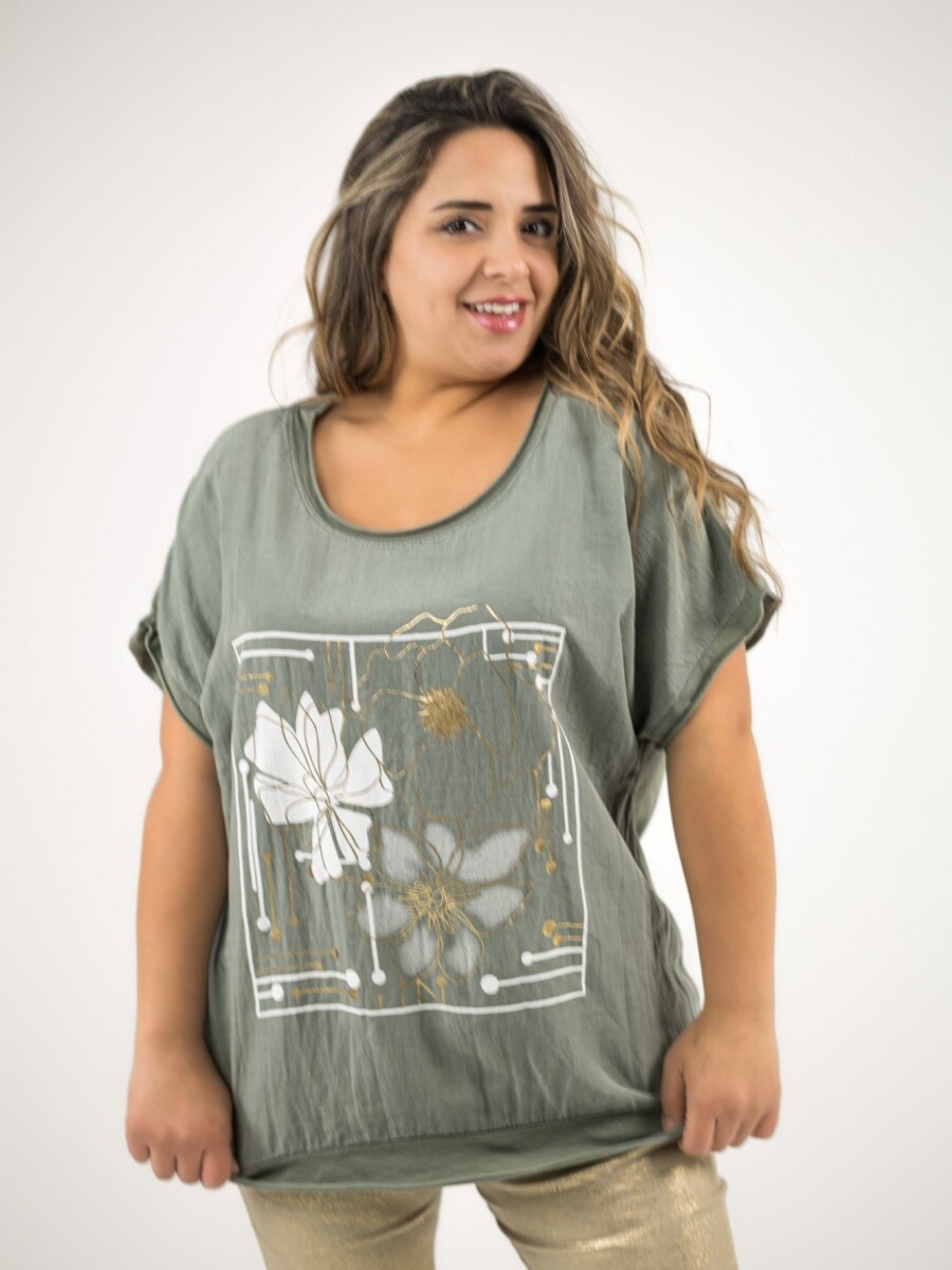 Blusa de algodón y lino Verde